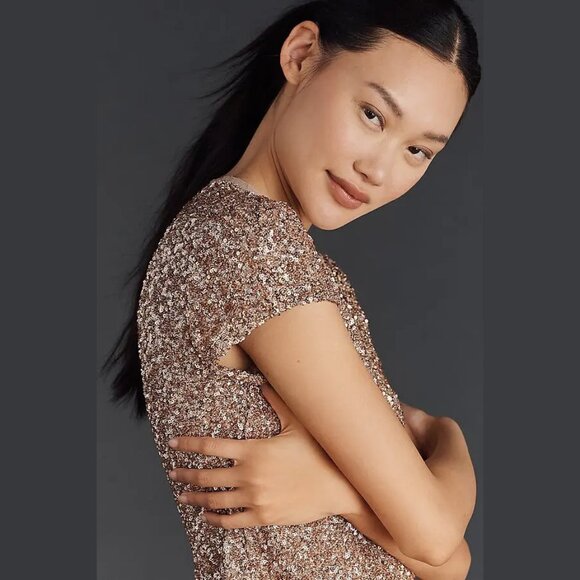 NEW Maeve - Size Medium, Sequin Tee - Champagne - Picture 4 of 4